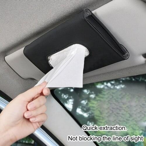Car Sun Visor Tissue Boxes Tissue Holder PU Leather Hanging Bag for Paper Towel Napkin Storage Organizer Tissue Case Dispenser