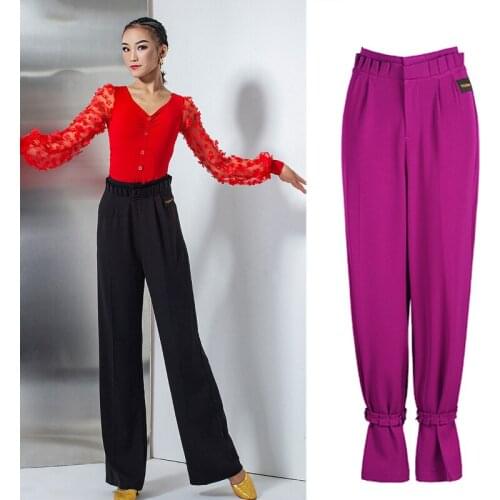 High-Waist Latin Trousers Women Modern Dance Pants Latin Dance Costume Salsa Tango Rumba Samba Cha Cha Practise Cloth SL5462
