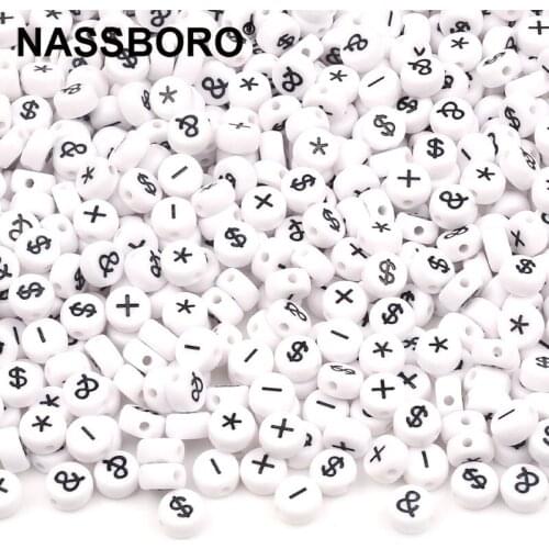 100pcs/lot 4x7mm White Acrylic Beads For Jewelry Making Loose Spacer Black Symbol Beads Handmade DIY Bracelet Earrings Necklace