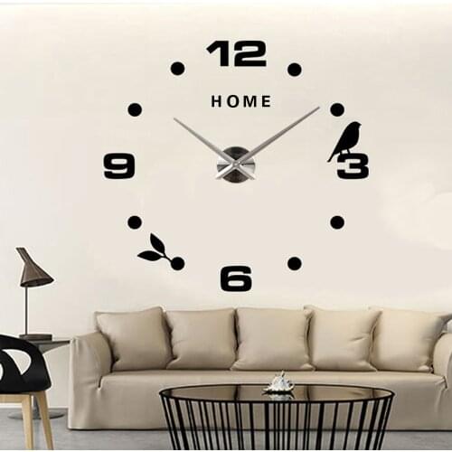 Decorative Large Wall Clock Oversize Digital Clocks for Living Room Acrylic 3D DIY Wall Sticker Birds Hanging Clock Home Letters