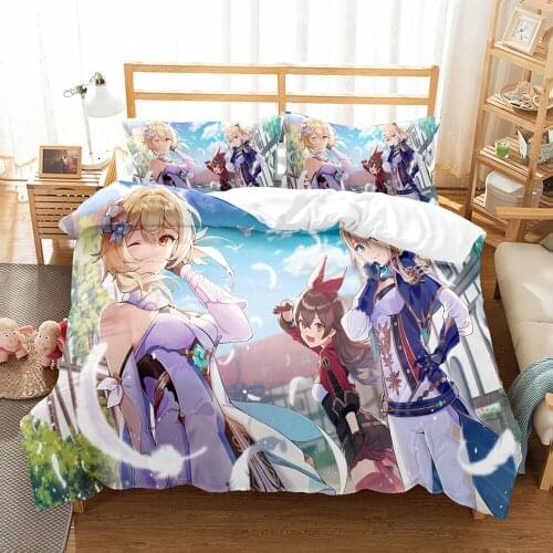 Game Kids Genshin Impact Bedding Set Cartoon Comforter 3D Print Luxury Duvet Cover Set Home Textile Decor Queen King Single Size