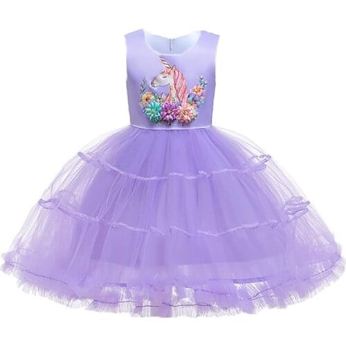 Unicorn Dresses For Girls 2021 Summer Party Clothing Princess Dress Baby Children Flower Girls Wedding Dress 2 3 6 8 10 year