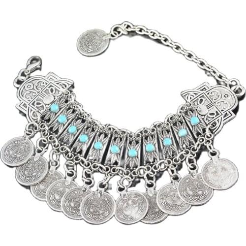 Ethnic Bohemian Beads Coin Tassel Statement Bracelet Gypsy Boho Coachella Festival Turkish Jewelry Sinaya Tribal Jewelry