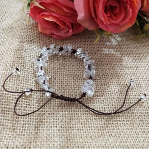 FYJS Unique Handmade Weave Irregular Shape Rock Crystal Stretchy Bracelet for Women Red Coral Jewelry