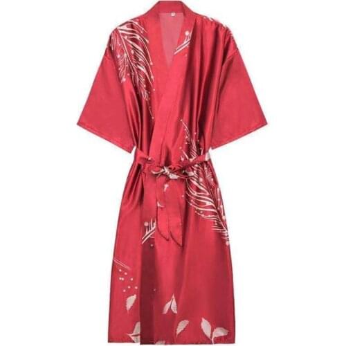 Japanese Style Women Kimono Bathrobe Robe Gown Loose Flower Sleepwear Nightgown Print Ladies Home Wear Bride Wedding Robes Dress