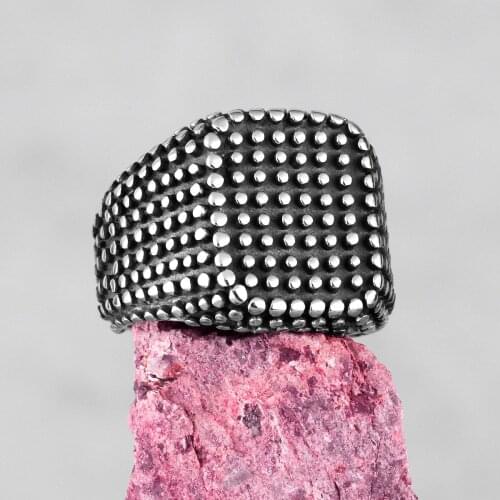 Square Retro Black Spot Stainless Steel Mens Rings Punk Cool Trendy for Male Boyfriend Biker Jewelry Creativity Gift Wholesale