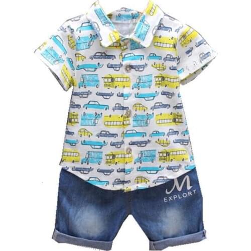 New Summer Children Clothes Suits Baby Boys Girls Cartoon T-Shirt Denim Shorts 2Pcs/set Toddler Casual Clothing Kids Tracksuits