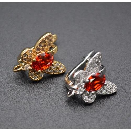 Red CZ Paved Cute Butterfly Metal Earring Hooks Brass Jewelry Findings fit Dangle Earrings making