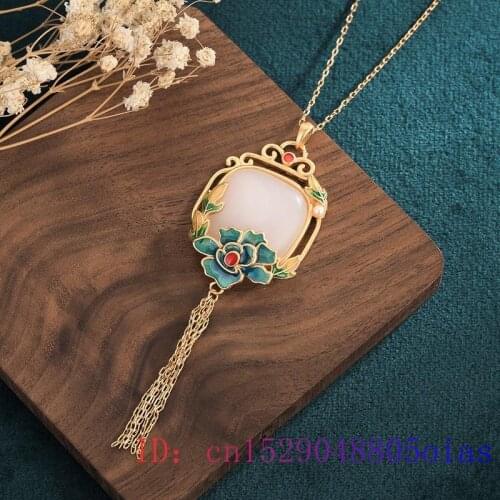 Jade Flower Pendant Chalcedony Amulet Fashion Crystal Necklace Women Charm Gifts 925 Silver Chinese Zircon Gemstone Natural