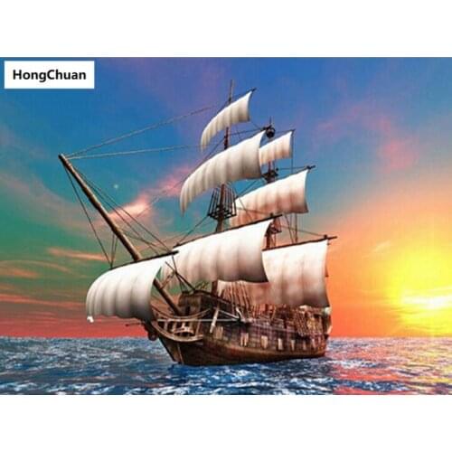 Fast Delivery Sunset Boat 5D DIY Square/Round Diamond Painting Mosaic Cross Stitch Home Decoration Mural New Year Gift