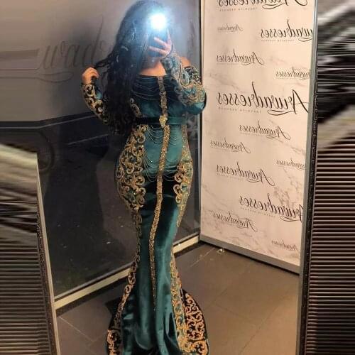 Moroccan Kaftan Caftan Muslim Evening Dresses Mermaid Long Sleeves Appliques Dubai Arabic Turkey Abaya Islamic Evening Gown