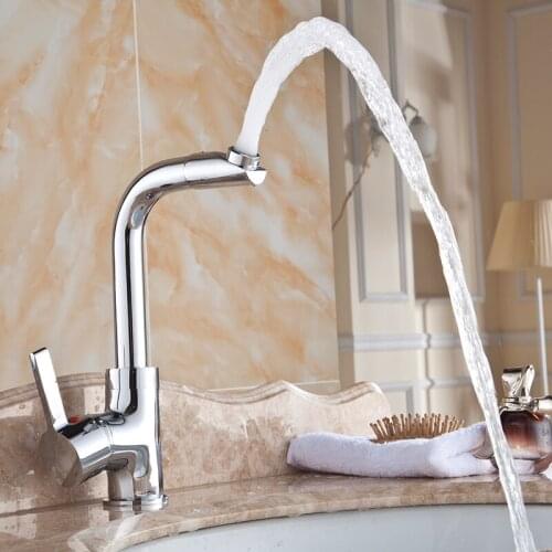 Copper 360 Rotated kitchen sink faucet hot and cold, Bathroom single hole wash basin faucet chrome plated Whosale Or Retail