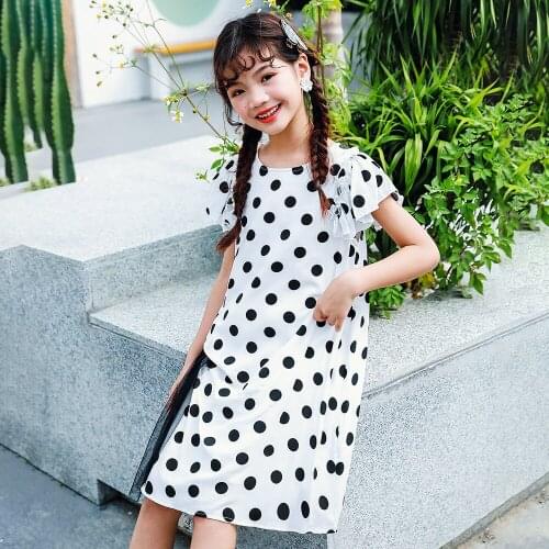 2021 Summer New Polka Dot Dress Girls' Korean Mesh Splicing Flying Sleeve Dress Kids Clothes