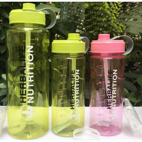 New arrival 1L 2L 1000ml herbalife green pink color straw type sports Adults Food grade plastic water bottle with lid scale mark