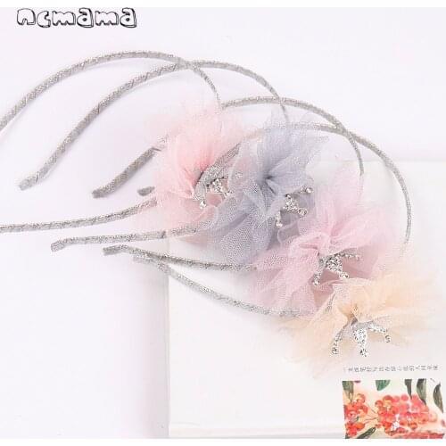 Ncmama 10pcs/lot Lace Net Yarn Crown Hairband for Girls Bezel Korean Fashion Princess Bow Headband Children Hair Hoop Wholesale