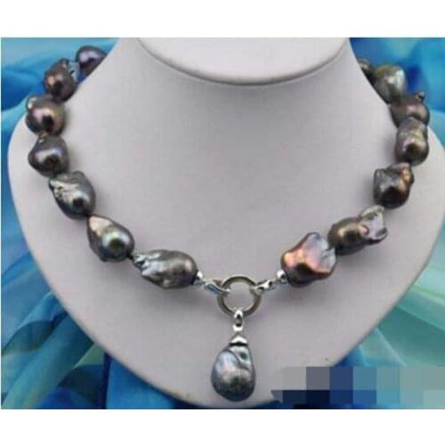 Baroque black keshi reborn pearl necklace pendant free shipping