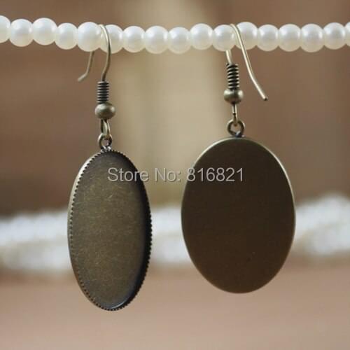 Blank Ear Wire Earrings Settings Oval Bezel Resin Cabochon Bases Clip Hook Earrings DIY Findings Antique Bronze tone Plated