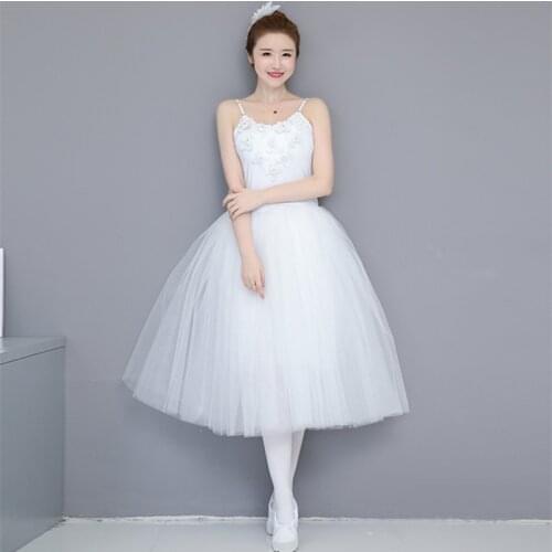 2019 Adult Romantic Ballet Tutu Rehearsal Practice Skirt Swan Costume for Women Long Tulle Dress White color Ballet Wear