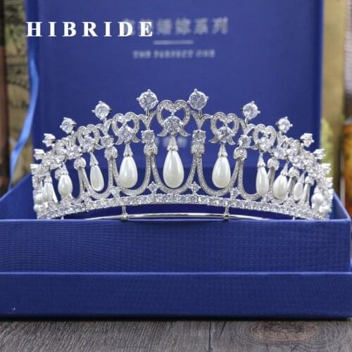 HIBRIDE Luxury Princess Hair Accessories Freshwater Pearl Tiaras Crown Bridal Engagement Gifts C-33