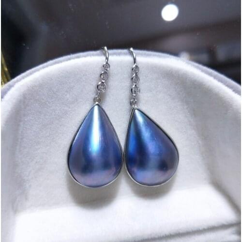 One pair AA blue south sea MABE pearl drop 12*16mm earrings s925 wholesale beads FPPJ
