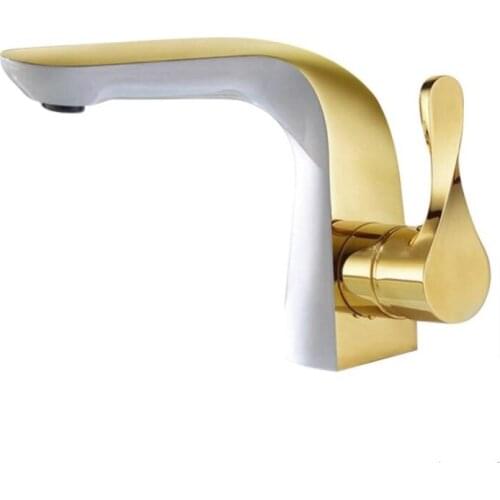 Bathroom sink faucet cold and hot bathroom faucet gold and white water mixer white water tap brass basin faucet mixer