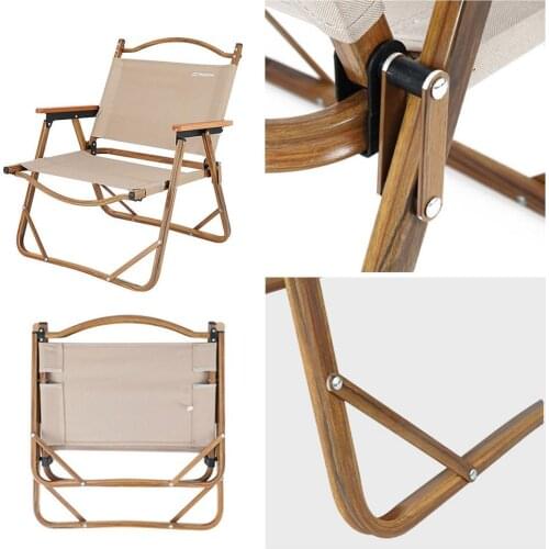 Camping Chair Wood Grain Armrest Fishing Chair Camping Folding Portable Chair Light Leisure Wooden Grain Armrest Chair