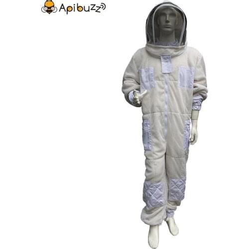 Apibuzz Heavy Duty Three Layer Mesh Vented Beekeeping Clothing Suits with Hooded Hat-Veil Apiculture Bee Keeping Equipment Tool