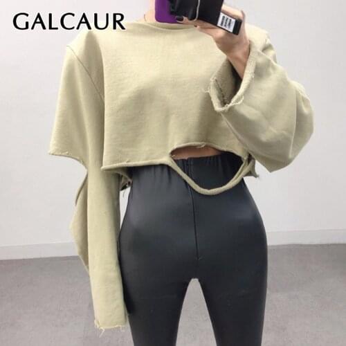 GALCAUR Streetwear Hollow Out Sweatshirt For Women O Neck Long Sleeve Female Sweatshirts 2020 Autumn Oversized Fashion New