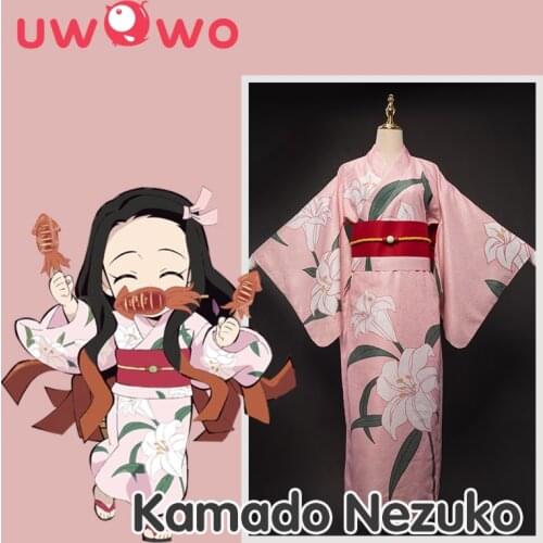 UWOWO Anime Demon Slayer: Kamado Nezuko Cosplay Costume Summer Version Kimono Outfit for Women Pajamas Halloween