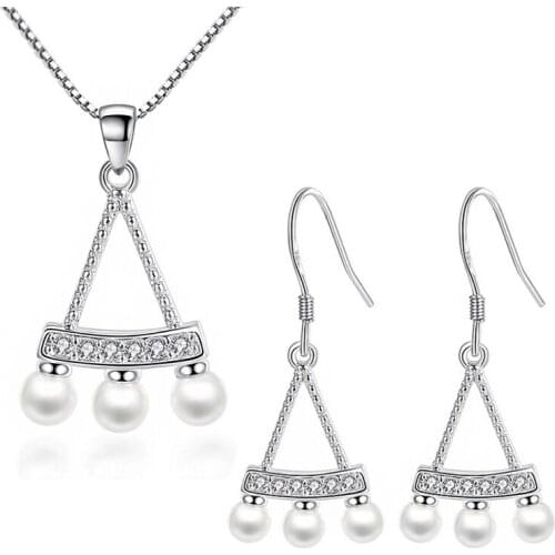 Vintage Fan Pearl Zirconia Tassel Drop Earrings Pendant Necklaces Fashion Elegant Wedding Party Jewelry Gifts for Women