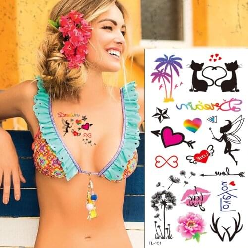 Temporary tattoos colorful letter love flower cat Halloween cat face tatoo small size child tattoo sticker gift carton cute girl