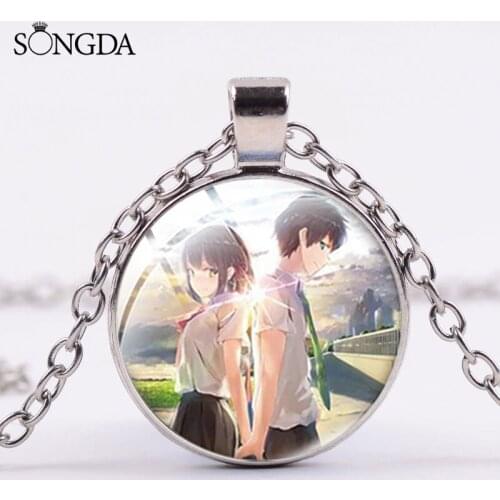 Japan Cartoon Your Name Pendant Necklace Cabochon Men Women Jewelry For collectors Round Glass Handmade Glass Chain Necklaces