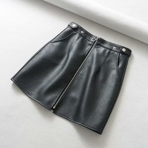 2021 early spring European and American style womens new wholesale high waist pocket zipper PU leather skirt high quality