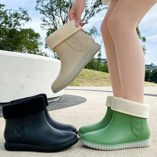 Woman Boots Rainboots Waterproof Ladies Ankle Boot Slip On Round Toe Woman Shoes Non-Slip Concise Solid Female Fashion New 2021