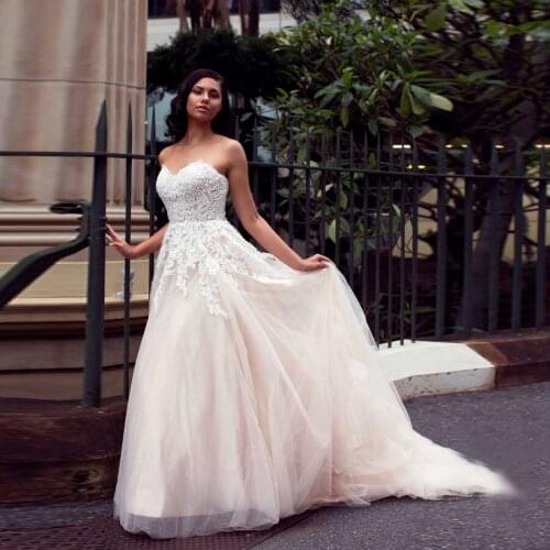 Strapless Wedding Dress A-Line Appliques Tulle Gowns Custom Made vestido de novia Lace up Princess Gowns