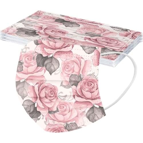 10pcs Floral Disposable Mask Adult Halloween Cosplay Fashion Printed 3-layer Designer Bandana Mascarillas For Face Cosplay