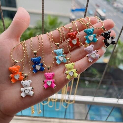 10Pcs Lovely Animal shape enamel charm necklace,multicolor plated Cute jewelry,popular copper necklace Fashion Charms