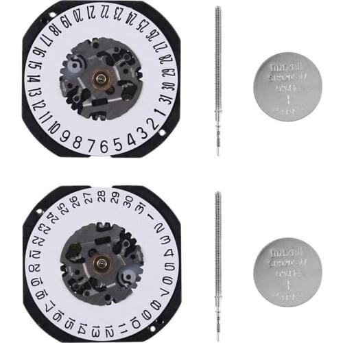 2 Pcs Japan Quartz Watch Movement VX32 VX32E Date At 6 & At 3 with Adjust Stem and Battery Watch Repair Parts