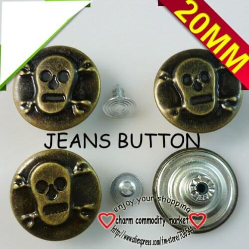 30PCS 20MM skull BRONZE TONE metal jeans button sewing clothes accessories MjB-003