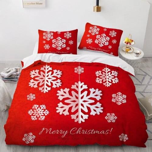 3D Marry Christmas Bedding Set Red Duvet Cover Sets Bed Linen Xmas Comforter Case King Queen Single Twin Size Snowflake Design