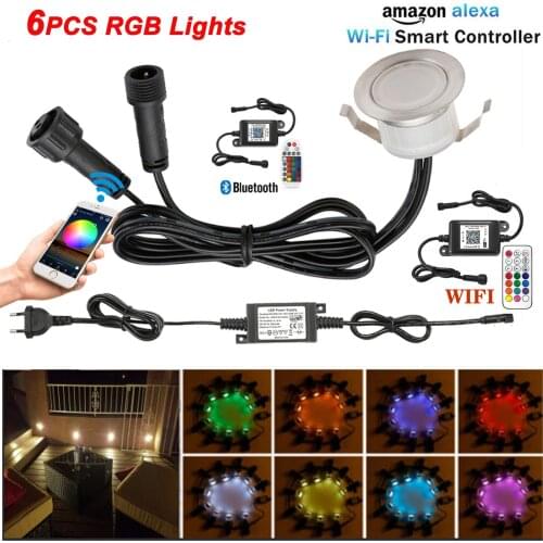 6pcs 30mm WIFI Bluetooth APP RGB LED Recessed Floor Spotlight Kitchen Terrace Garden Outdoor Deck Lights Path LED Floor Light