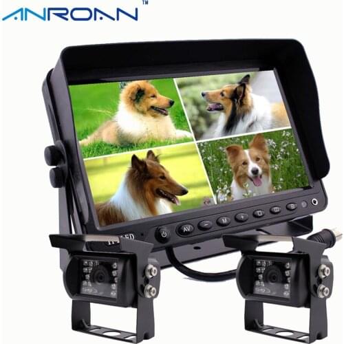 7" Quad Split Screen Monitor Car Rear View Camera System 2 x Backup Camera for Truck Caravan Trailers Harvester