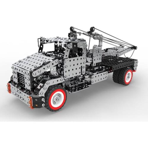 900Pcs+ 3D Metal Engineering Crane Trailer Wrecker Assembly Building Model Building Kit Toy