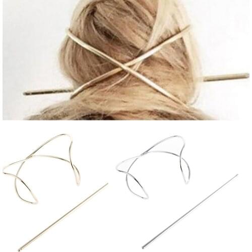 Hair Stick Original 2021 New Boho Hair Accessories Metal Gold Filled X Shaped Bun Holder Charming Vintage Bun Cage