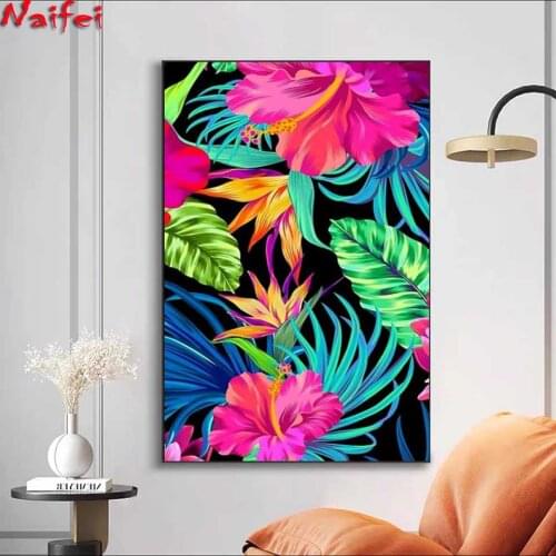 Diamond Embroidery Tropical Style Flowers Picture of Rhinestones Full Square / Round Diamond Mosaic Cross Stitch Kits Home Decor