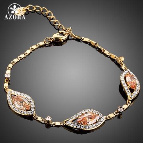 AZORA Gold Color 3pcs Champagne Cubic Zirconia Surround With Tiny Clear Crystals Bracelet TS0090