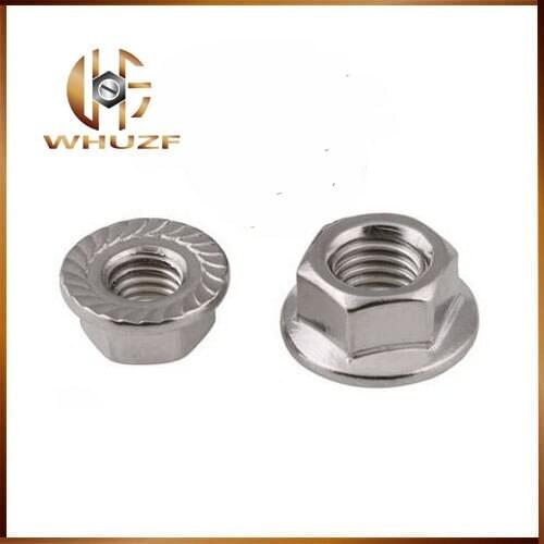 Free shipping 50Pcs DIN6923 M3 M4 M6 M8 304 Stainless Steel Hexagon Flange Nuts Pinking Slip Locking Lock Nut HW015