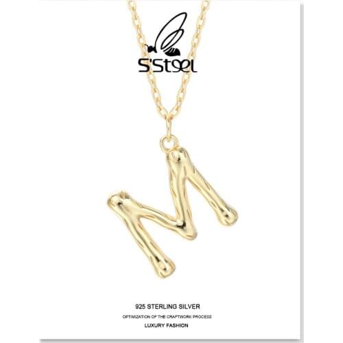 SSTEEL A-Z Letter Pendants Necklace For Women 925 Sterling Silver Accessories Gold Statement Necklace Kettingen Fine Jewelry