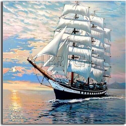 DIY 3D Diamond mosaic sea ship Full Round Diamond painting sailboat Full Square Diamond embroidery Cross stitch landscape