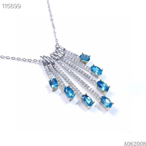 KJJEAXCMY fine jewelry 925 pure silver inlaid natural blue topaz girl new Pendant elegant Necklace support test
